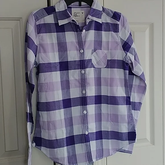 American Eagle Outfitters Classic Purple Plaid Button Front Shirt 8 - Picture 3 of 13